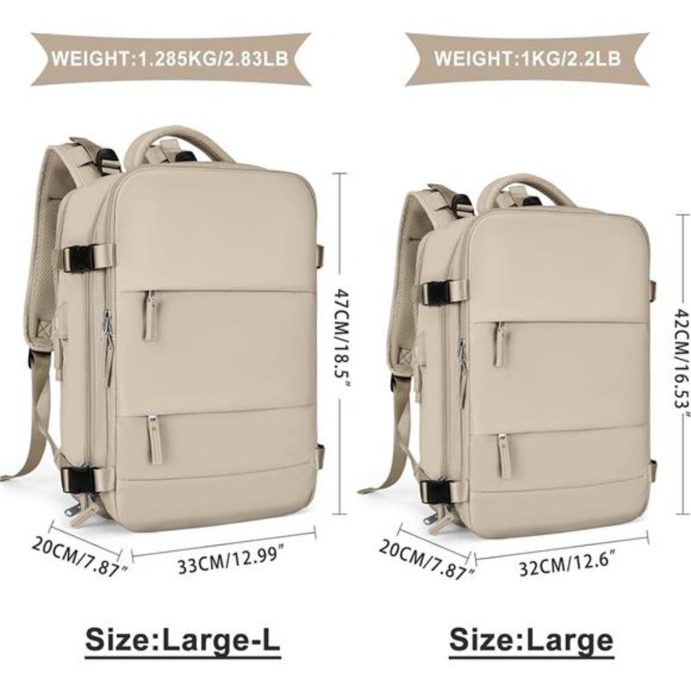 Unisex Large Travel Backpack Waterproof Rucksack Casual Daypack, Khaki - Picture 2 of 6